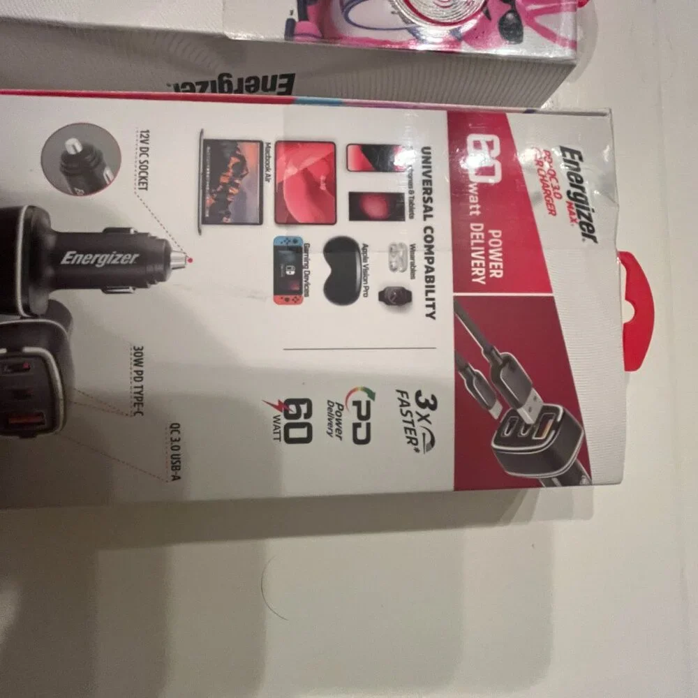 Car Chargers nergizer Max PD + QC 3.0 Dual Car Charger 60W Type-C and USB-A Port